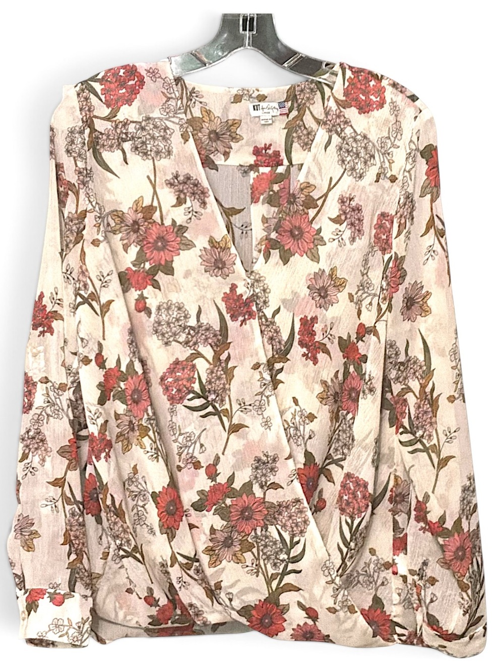 Kut from the Kloth Cream Floral Surplice Wrap Blouse